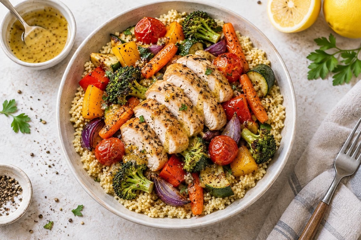 Rainbow Roasted Vegetable Millet Bowl recipe from Bright Balance Kitchen