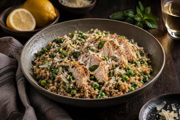 Market Spring Pea Mint Risotto Style Farro Market Spring Pea Mint Risotto Style Farro recipe from Bright Balance Kitchen