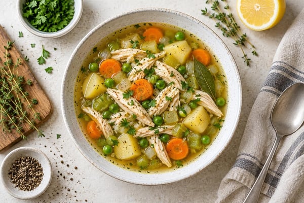 Roast Chicken Vegetable Stock Soup recipe from Safe Harbor Table