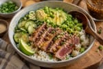 Grilled Tuna Poke Style Rice Bowls recipe from Macro Plate Co.