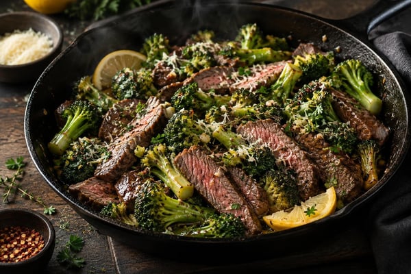 Garlic Parmesan Broccoli Steak Skillet Garlic Parmesan Broccoli Steak Skillet recipe from Counter Carb Kitchen