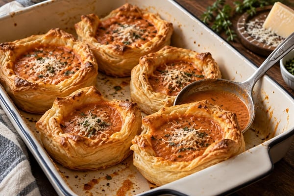 Slow-Simmer Puff Pastry Tomato Bisque Cups recipe from Velvet Spoon Kitchen