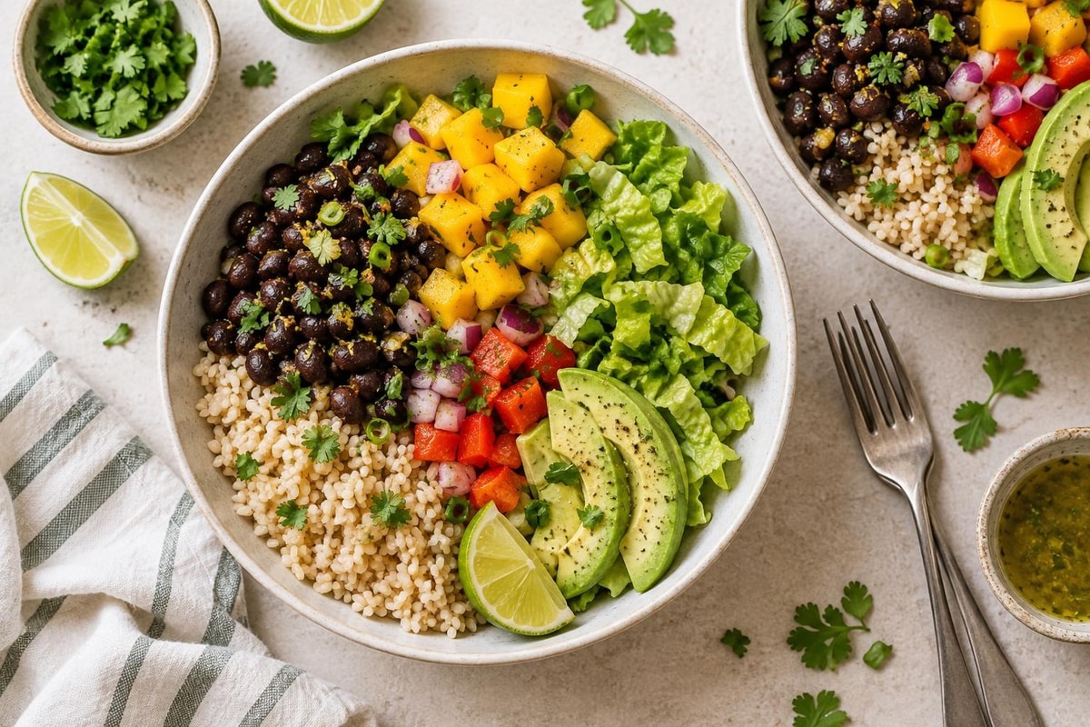 Garden Black Bean Mango Bowls Garden Black Bean Mango Bowls recipe from Bright Balance Kitchen