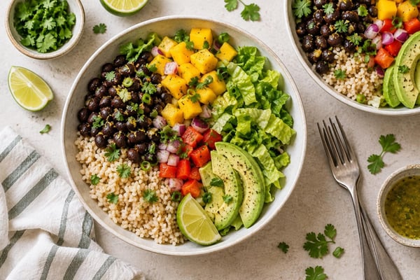 Garden Black Bean Mango Bowls Garden Black Bean Mango Bowls recipe from Bright Balance Kitchen