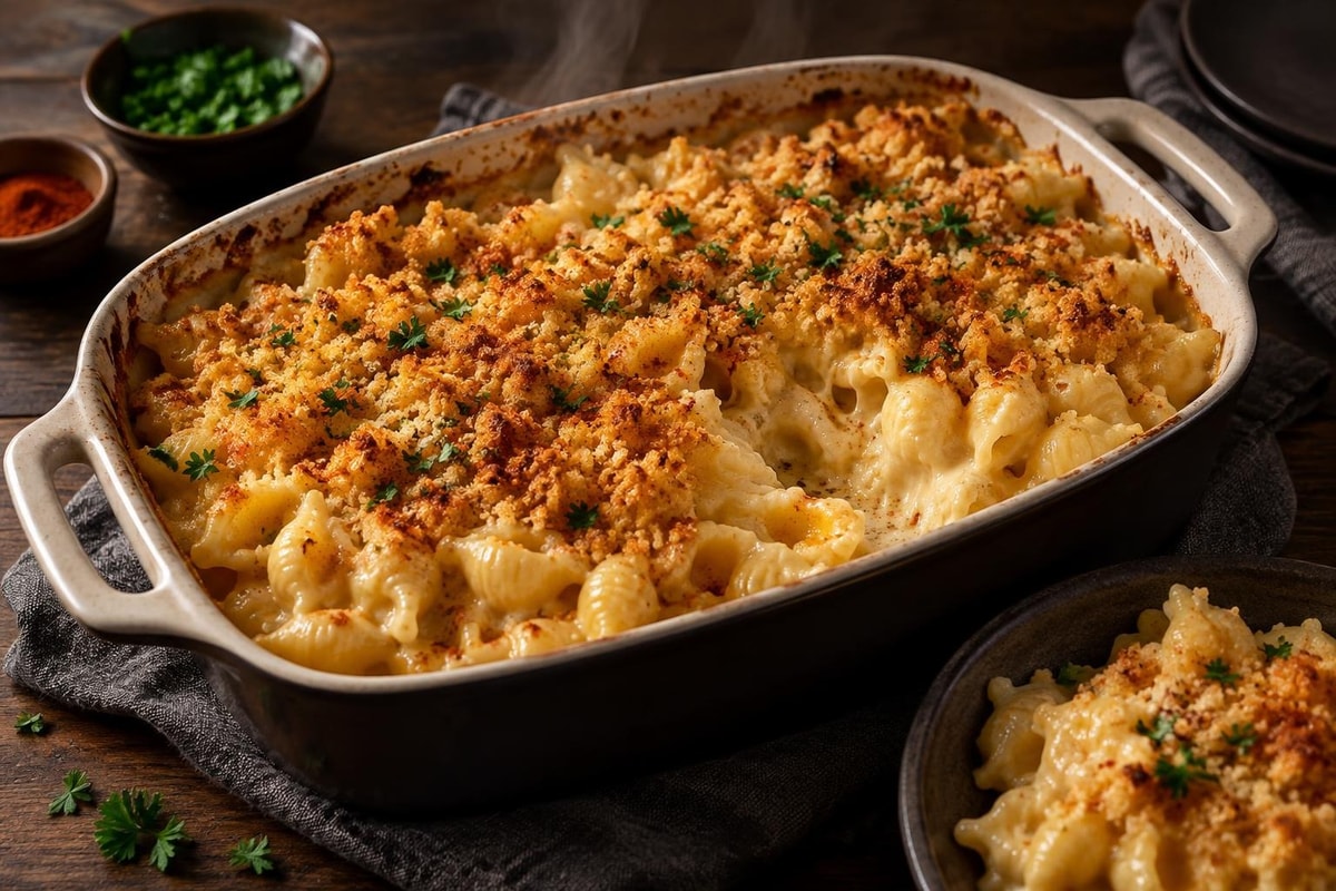 Creamy Smoked Gouda Mac Shells Bake recipe from Velvet Spoon Kitchen