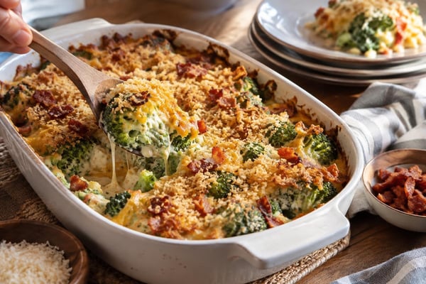 Cheesy Broccoli Bacon Ranch Casserole Bake recipe from Velvet Spoon Kitchen