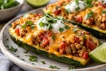 No-Bun Cheesy Taco Zucchini Boat Bake recipe from Carb Smart Table
