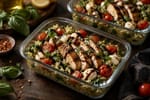 Grab-and-Go Caprese Chicken Pesto Rice Trays recipe from Sunday Box Kitchen