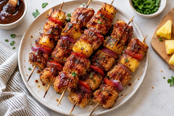 Crispy BBQ Pineapple Chicken Skewers Crispy BBQ Pineapple Chicken Skewers recipe from Crossroads Kitchen