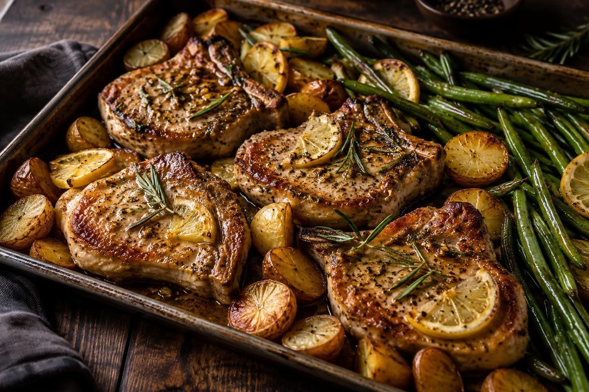Lemon Rosemary Pork Chops Tray recipe from Safe Harbor Table