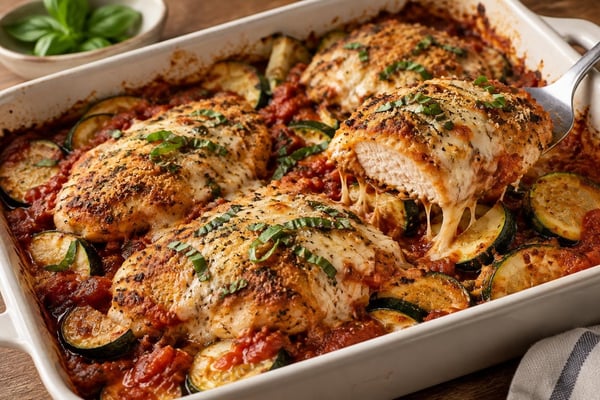 Keto-ish Low-Carb Chicken Parmesan Bake recipe from Carb Smart Table