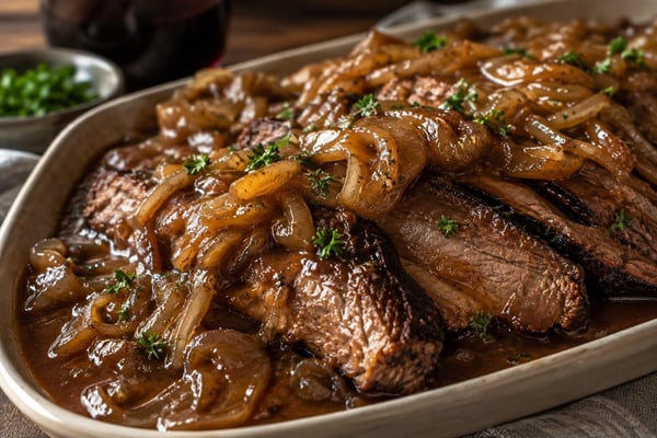 Brisket Onion Gravy Tray recipe from Sabbath Table Studio