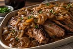 Brisket Onion Gravy Tray recipe from Sabbath Table Studio