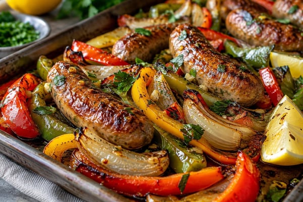 Sheet-Pan Sausage Peppers Onions Sheet-Pan Sausage Peppers Onions recipe from Sage & Millet Kitchen