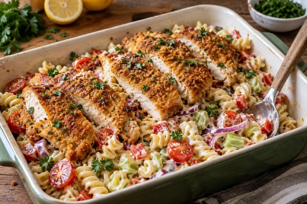 Crispy Picnic Chicken Pasta Salad Boxes Crispy Picnic Chicken Pasta Salad Boxes recipe from Crossroads Kitchen