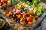 Grab-and-Go Veggie Packed Burrito Bowl Trays recipe from Sunday Box Kitchen