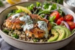 Loaded Salmon Patty Bowls With Greens recipe from Macro Plate Co.