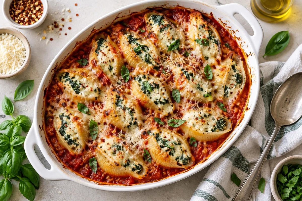 Stuffed Ricotta Spinach Shells Stuffed Ricotta Spinach Shells recipe from Verdigrain Table