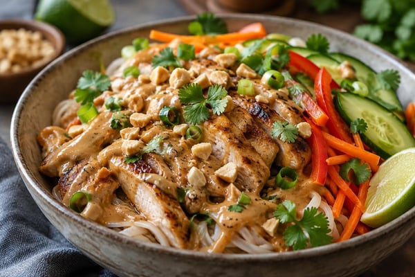 Chicken Satay Noodle Bowls recipe from Protein Packed Weeknights