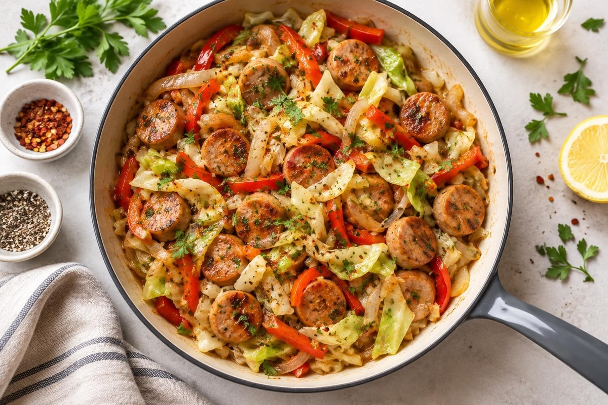 Chicken Sausage and Cabbage Skillet Chicken Sausage and Cabbage Skillet recipe from The Snap Skillet
