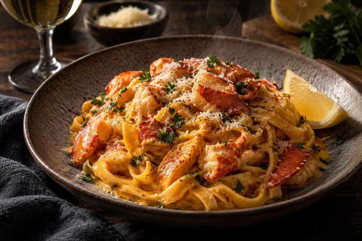 Sommelier-Style Saffron Lobster Tagliatelle Sommelier-Style Saffron Lobster Tagliatelle recipe from Copper Ladle Studio