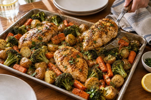 Honey Mustard Chicken Sheet Pan Tray recipe from Safe Harbor Table