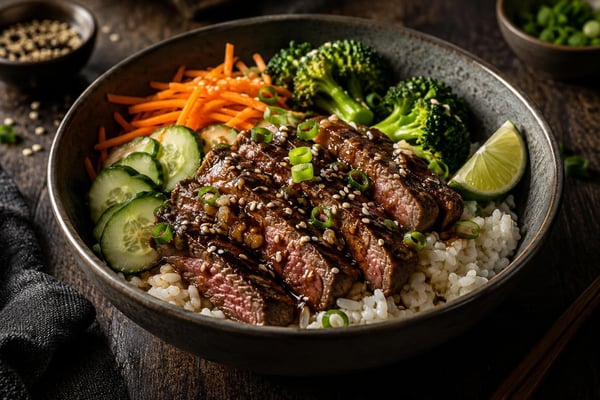 Ginger Soy Steak Rice Bowls recipe from Clear Brook Kitchen