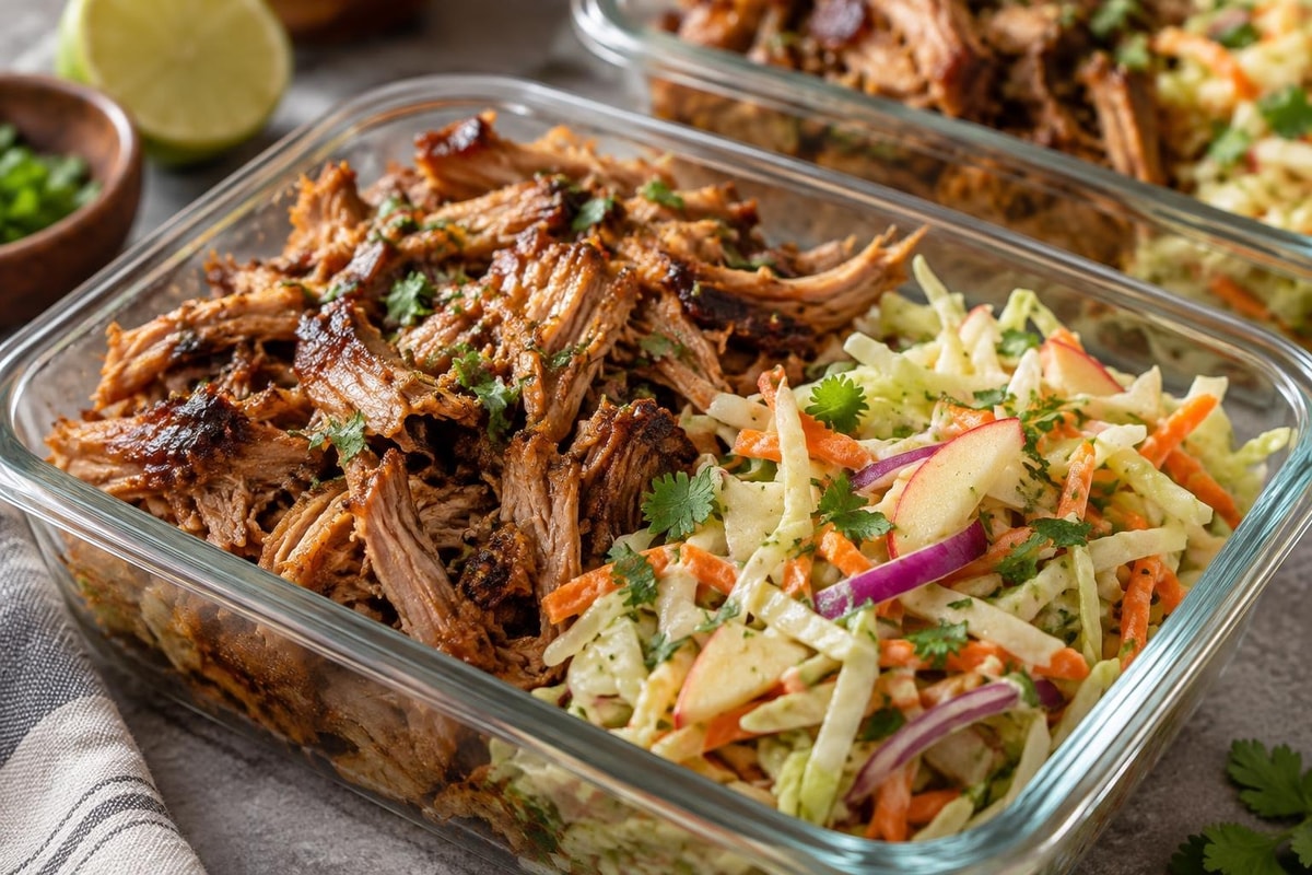 Batch Roast Pork Apple Slaw Containers Batch Roast Pork Apple Slaw Containers recipe from Sunday Box Kitchen