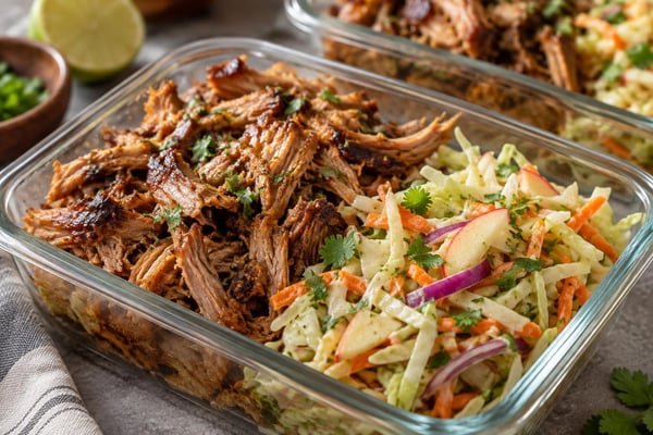 Batch Roast Pork Apple Slaw Containers Batch Roast Pork Apple Slaw Containers recipe from Sunday Box Kitchen