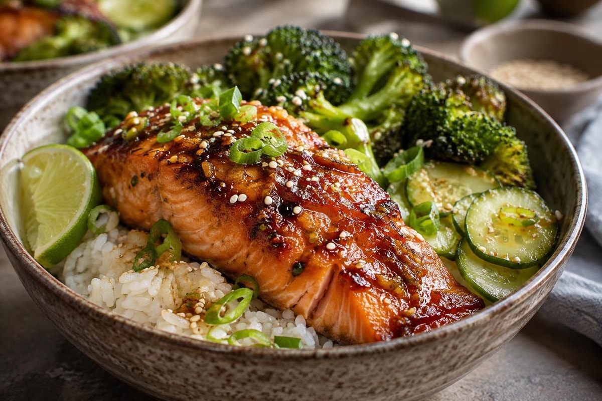 Batch Orange Miso Salmon Grab Bowls Batch Orange Miso Salmon Grab Bowls recipe from Sunday Box Kitchen