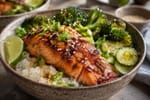 Batch Orange Miso Salmon Grab Bowls recipe from Sunday Box Kitchen