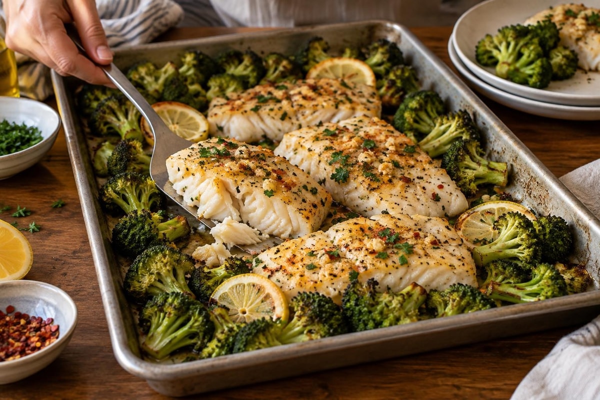 Lemon Garlic Cod Broccoli Tray Lemon Garlic Cod Broccoli Tray recipe from Featherlite Fork