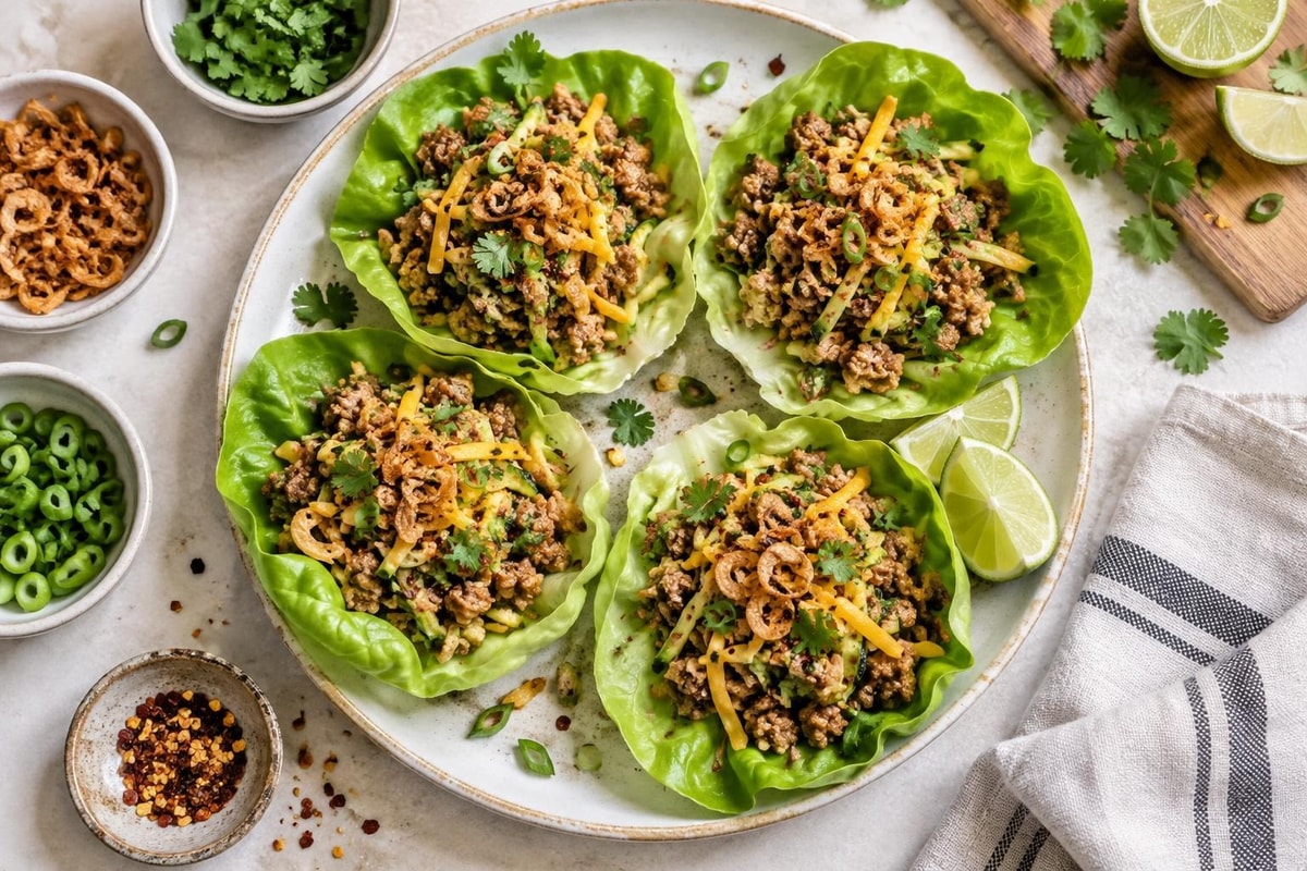 Zucchini Crispy Shallot Pork Lettuce Cups Zucchini Crispy Shallot Pork Lettuce Cups recipe from Carb Smart Table