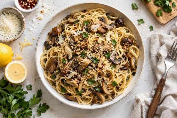 Sheet-Pan Miso Brown Butter Mushroom Pasta Sheet-Pan Miso Brown Butter Mushroom Pasta recipe from Crossroads Kitchen