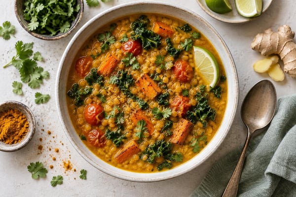 Roasted Curried Lentil Kale Soup Roasted Curried Lentil Kale Soup recipe from Crossroads Kitchen