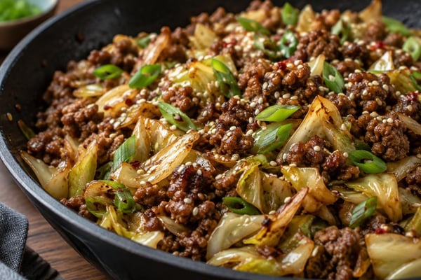Egg Roll Beef Cabbage Skillet Egg Roll Beef Cabbage Skillet recipe from Ketolite Table
