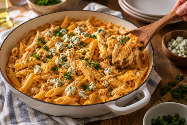 Buffalo Chicken Pasta recipe from Thrifty Thyme