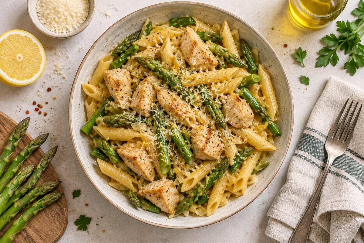 Chicken Asparagus Pasta Chicken Asparagus Pasta recipe from Thrifty Thyme