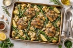 Cauliflower Herb Roast Chicken Tray with Green Beans recipe from Carb Smart Table