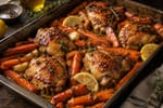 Honey Glazed Carrot Roast Chicken Tray recipe from Sabbath Table Studio