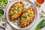 Power Buffalo Chicken Stuffed Sweet Potatoes recipe from Macro Plate Co.