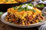 Slow-Simmer Cheesy Taco Cornbread Casserole recipe from Velvet Spoon Kitchen
