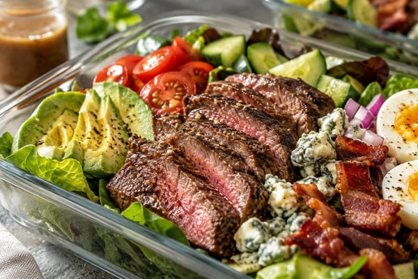Seared Steak Cobb Salad Meal Prep Plate recipe from Macro Plate Co.