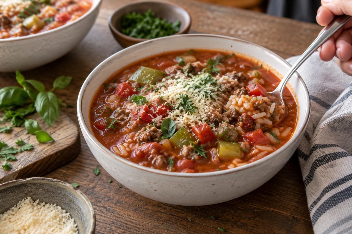 Slow Cooker Stuffed Pepper Soup with Fresh Herbs Slow Cooker Stuffed Pepper Soup with Fresh Herbs recipe from Ember Pot