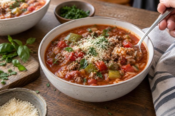 Slow Cooker Stuffed Pepper Soup with Fresh Herbs Slow Cooker Stuffed Pepper Soup with Fresh Herbs recipe from Ember Pot