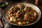 Golden Weeknight Salisbury Meatballs recipe from Heritage Fork Suppers