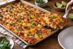 Tomato Chile Sausage Sheet Pan Breakfast Casserole recipe from The Frosted Fork