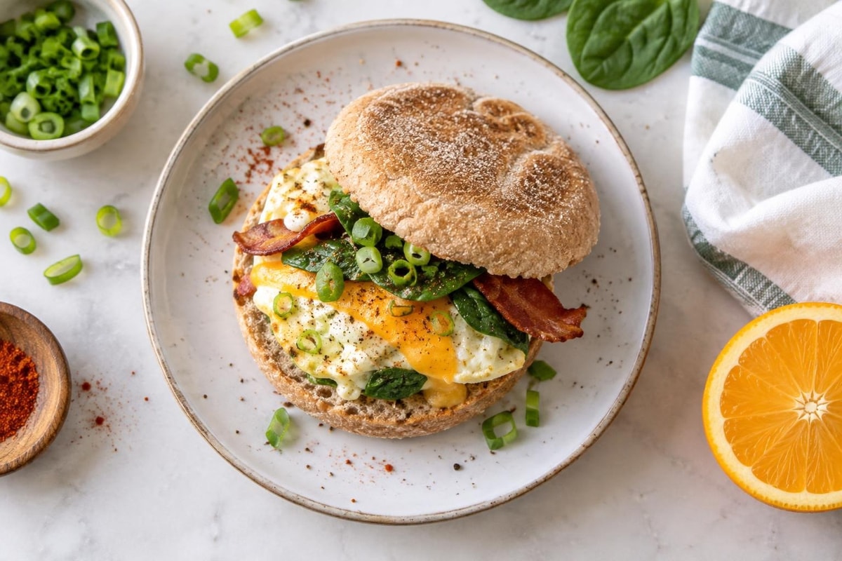 Egg White Breakfast Sandwich Egg White Breakfast Sandwich recipe from Sunrise & Crumb