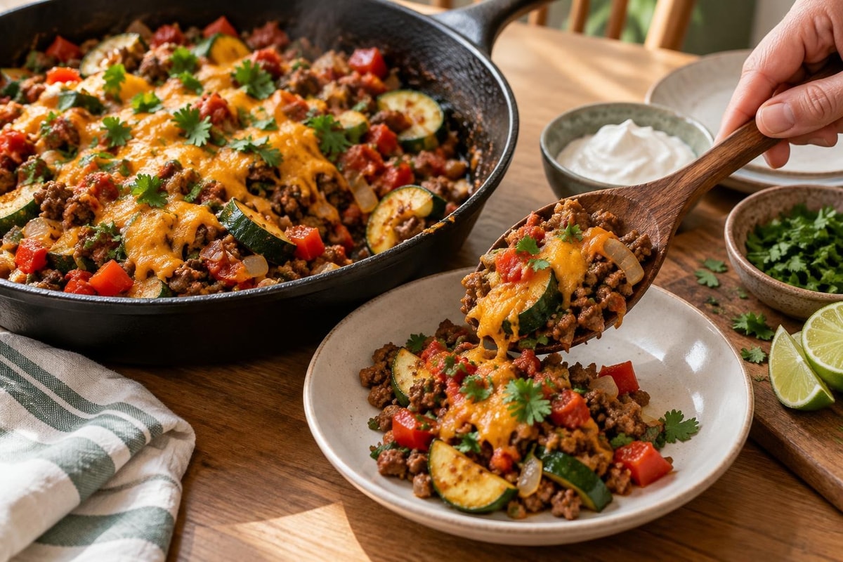Zucchini Ground Beef Taco Skillet (No Tortilla) Zucchini Ground Beef Taco Skillet (No Tortilla) recipe from Carb Smart Table