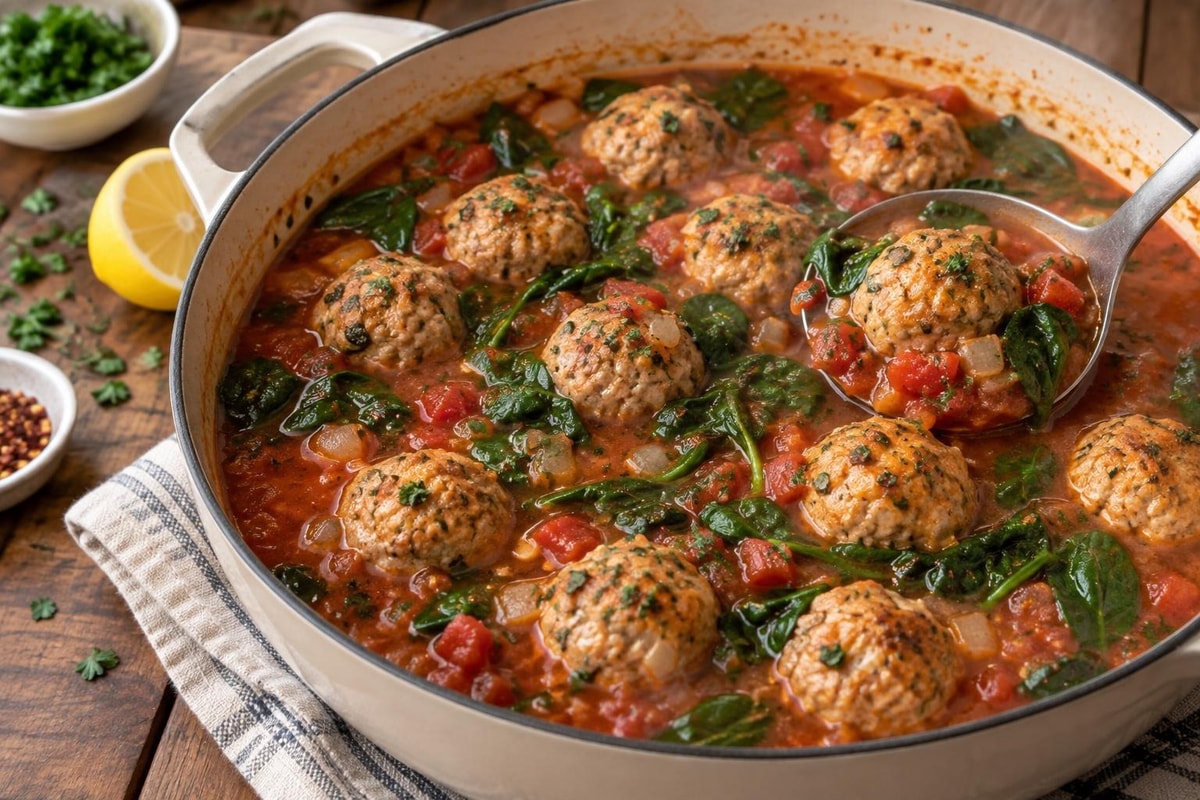 Spinach Tomato Turkey Meatball Soup Tray Spinach Tomato Turkey Meatball Soup Tray recipe from Featherlite Fork